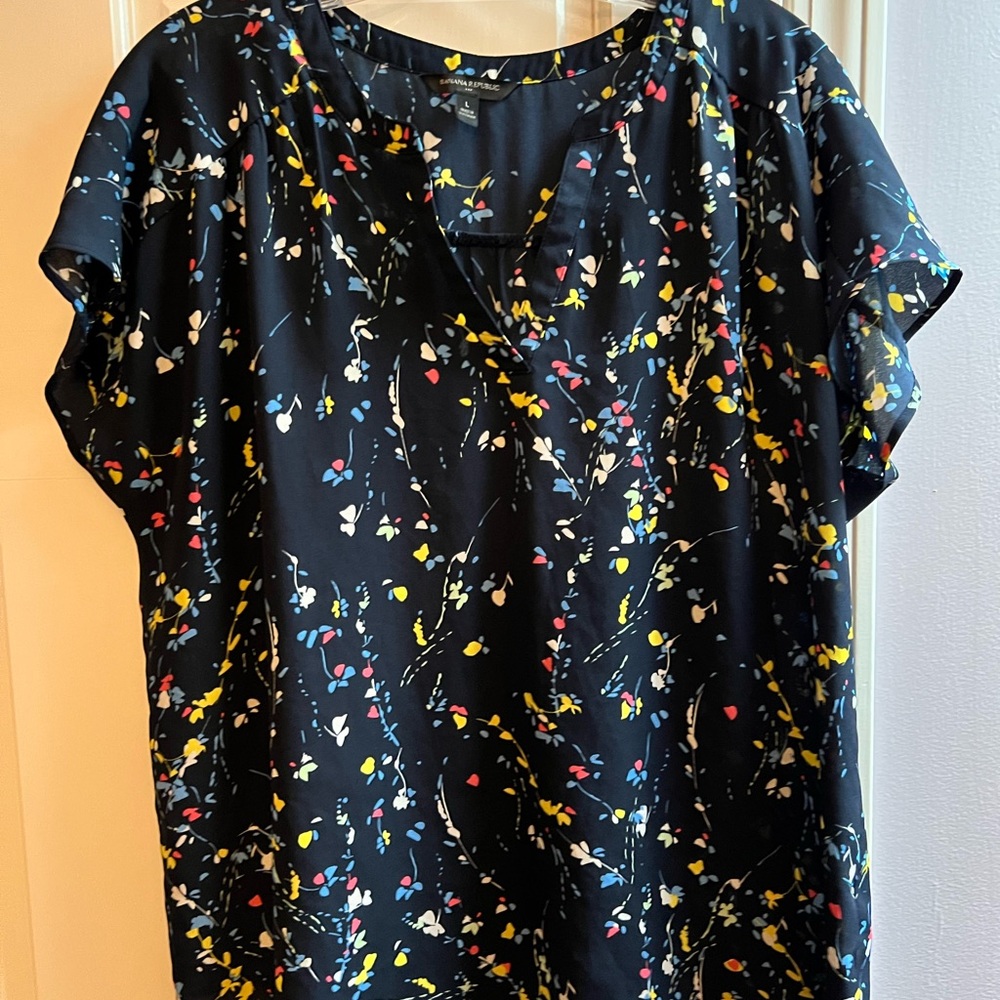 Banana Republic Blue and Yellow Flutter Sleeve Blouse